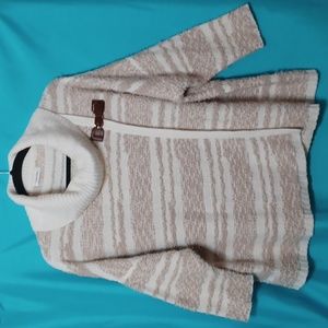 Calvin Klein Women's Beige/White Cowl Neck Sweater. Size OX/1X